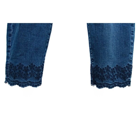 Talbot's Jeans Womens 16 Flawless Slim Ankle Embroidered Hem Blue Stretch Boho - Picture 2 of 7